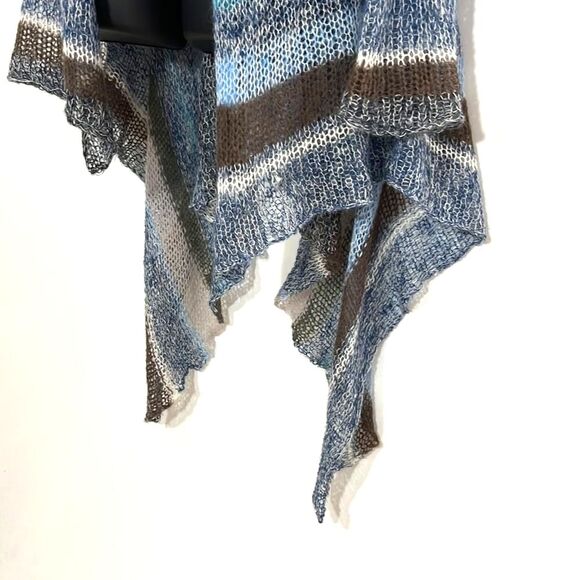 2 ii Sisters Open Front Striped Open Knit Cardigan Blue Brown Size Small Medium - Picture 3 of 8